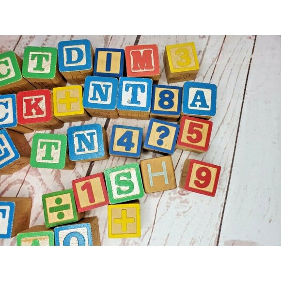31 Vintage Math And Letter Wooden Painted Blocks Addition Subtraction Blocks - Picture 3 of 11